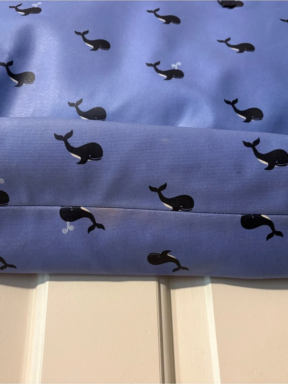 kate spade light blue tote with black whale print
